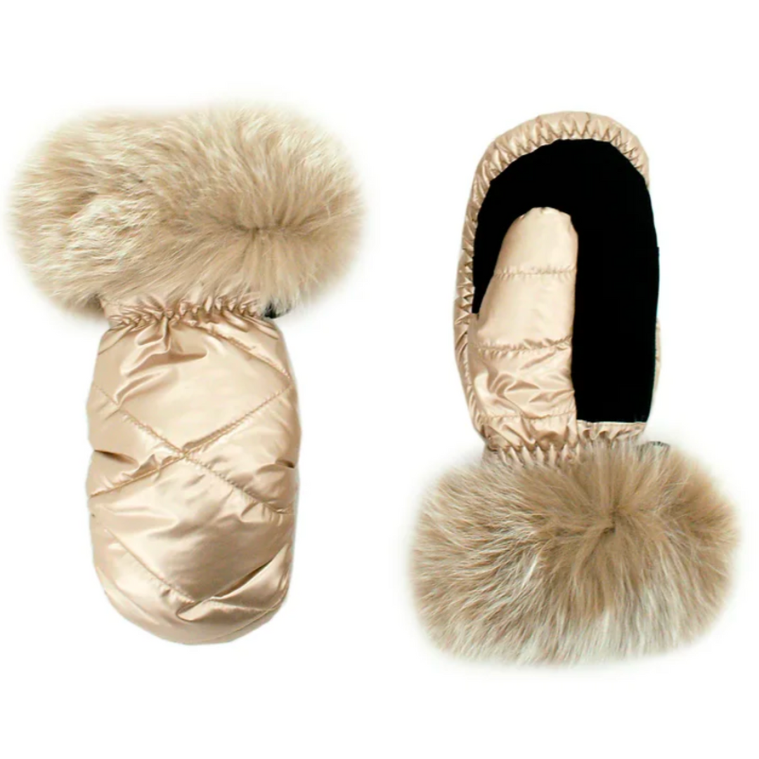 MITAINE NYLON CHAMPAGNE AVEC FOURRURE RENARD