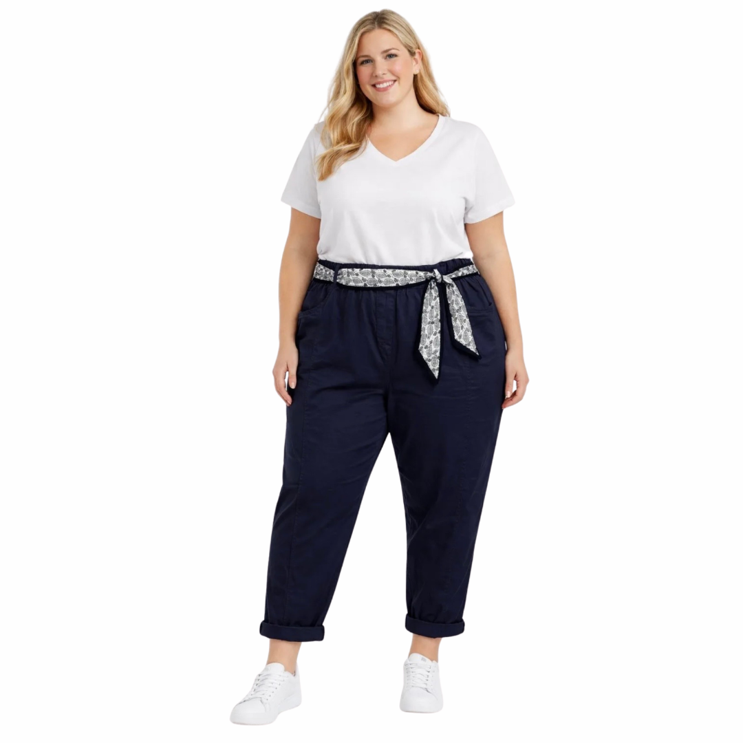 PANTALON EN COTON GABARDINE AVEC FOULARD