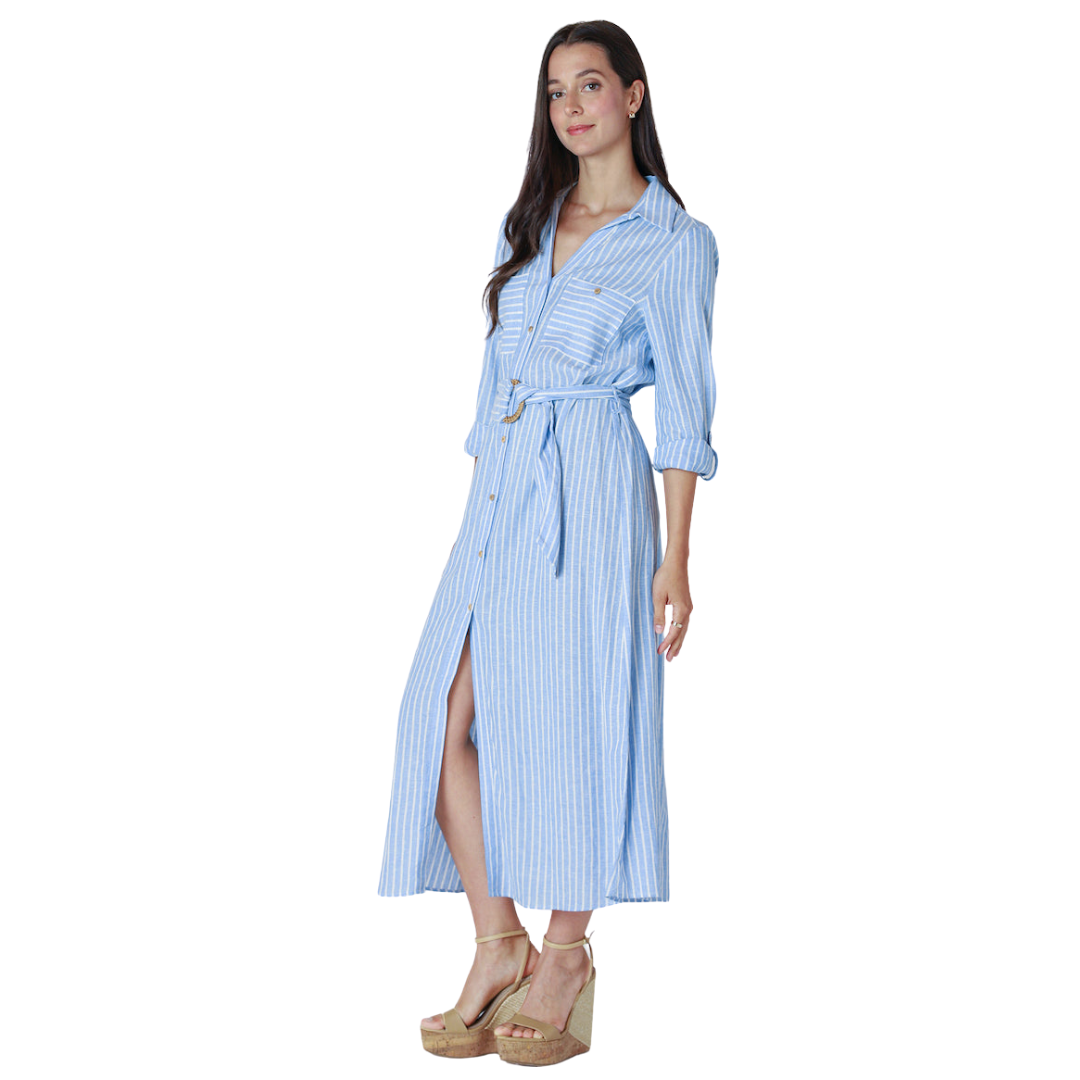 ROBE LONGUE À MANCHES LONGUES ET CEINTURE-DEX