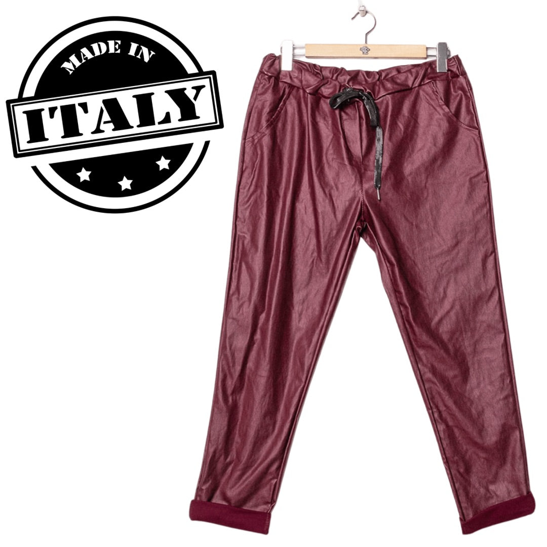 PANTALON SIMILI CUIR TAILLE PLUS BOURGOGNE