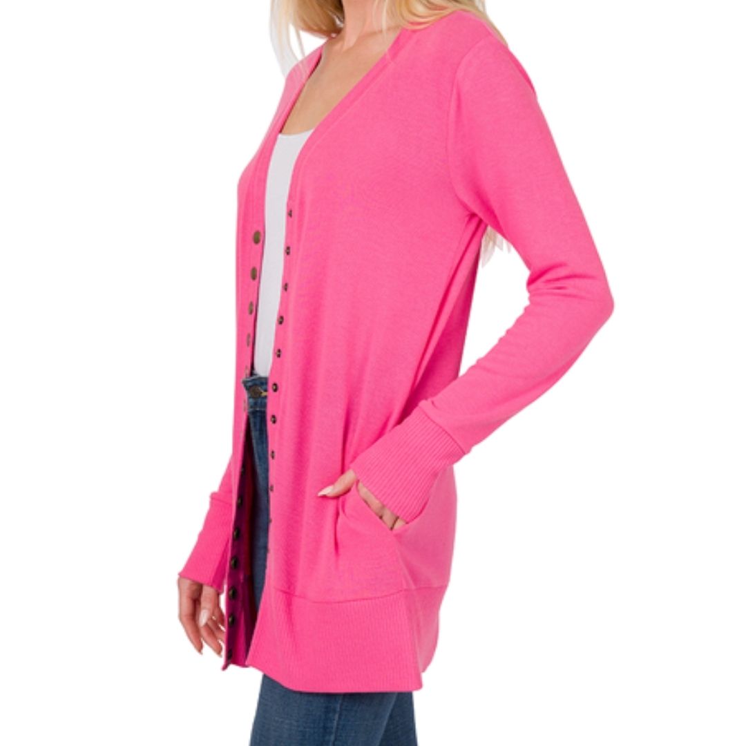 CARDIGAN BOUTON À PRESSION FUCHSIA